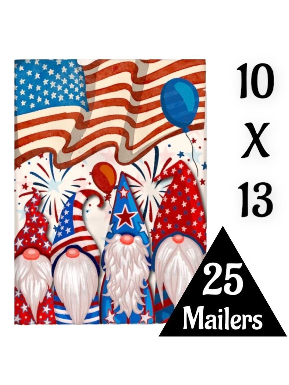 25 10X13 Poly Mailers Patriotic Gnomes USA American Flag - Picture 5 of 7